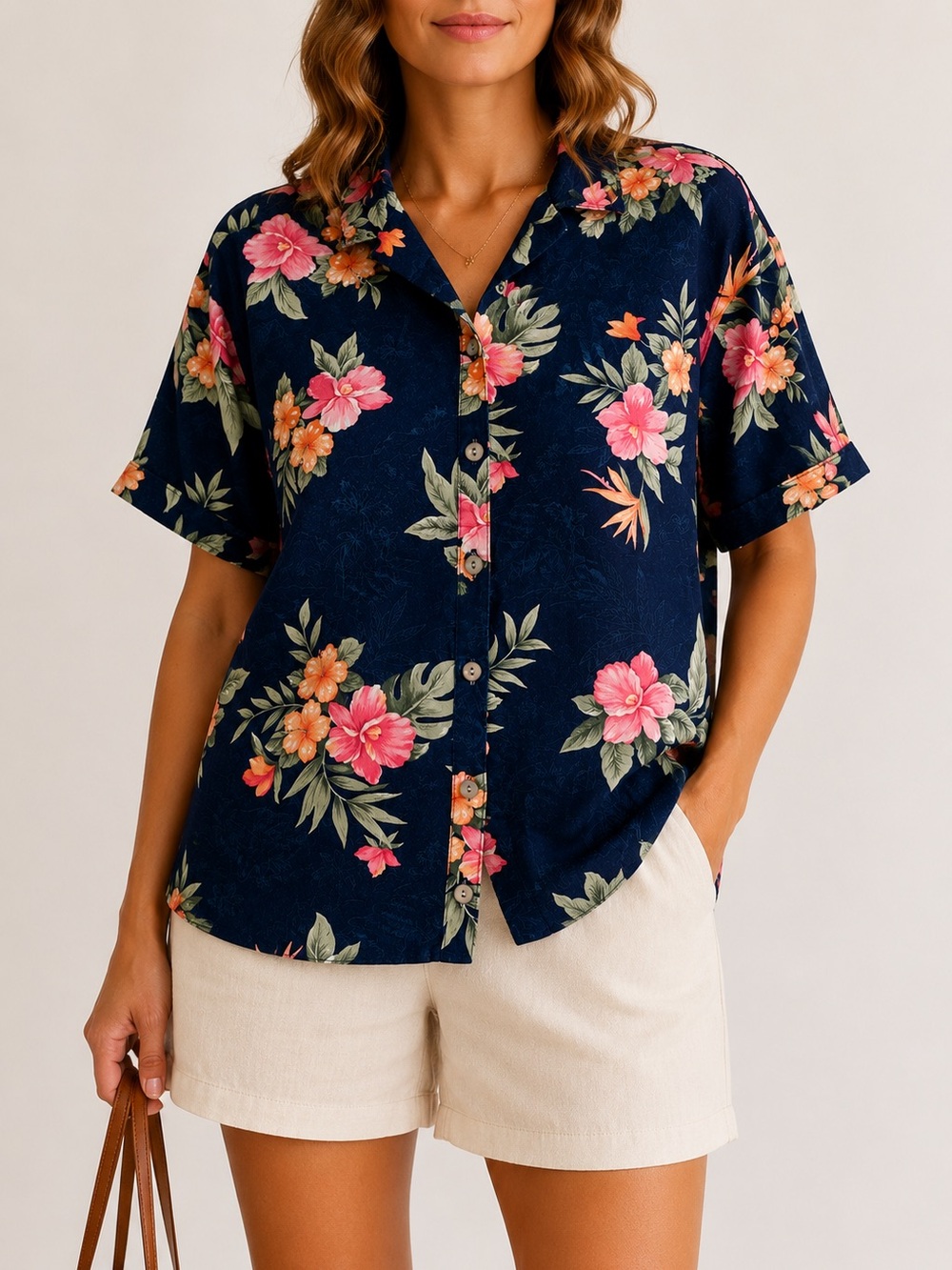 Vintage Jamaica Bay 100% Rayon Tropical Floral Hawaiian Camp Shirt L Y2K